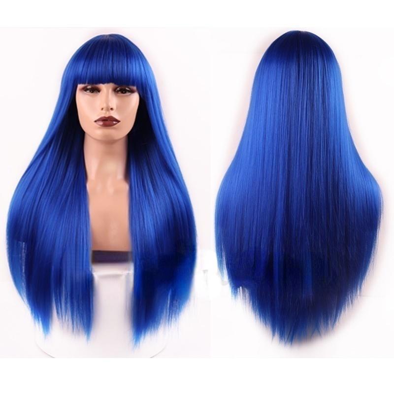 MISS WIG Женский длинный прямой парик с тупой челкой Модные длинные прямые парики из синтетического волокна для женщин