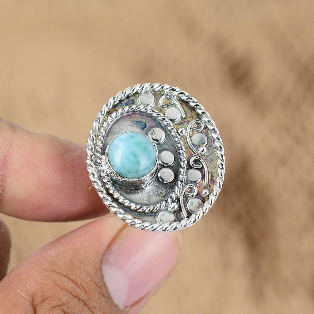 Натуральный Ларимар Драгоценный Камень 925 Серебро Мульти Камень Регулируемое Кольцо Для Девочек