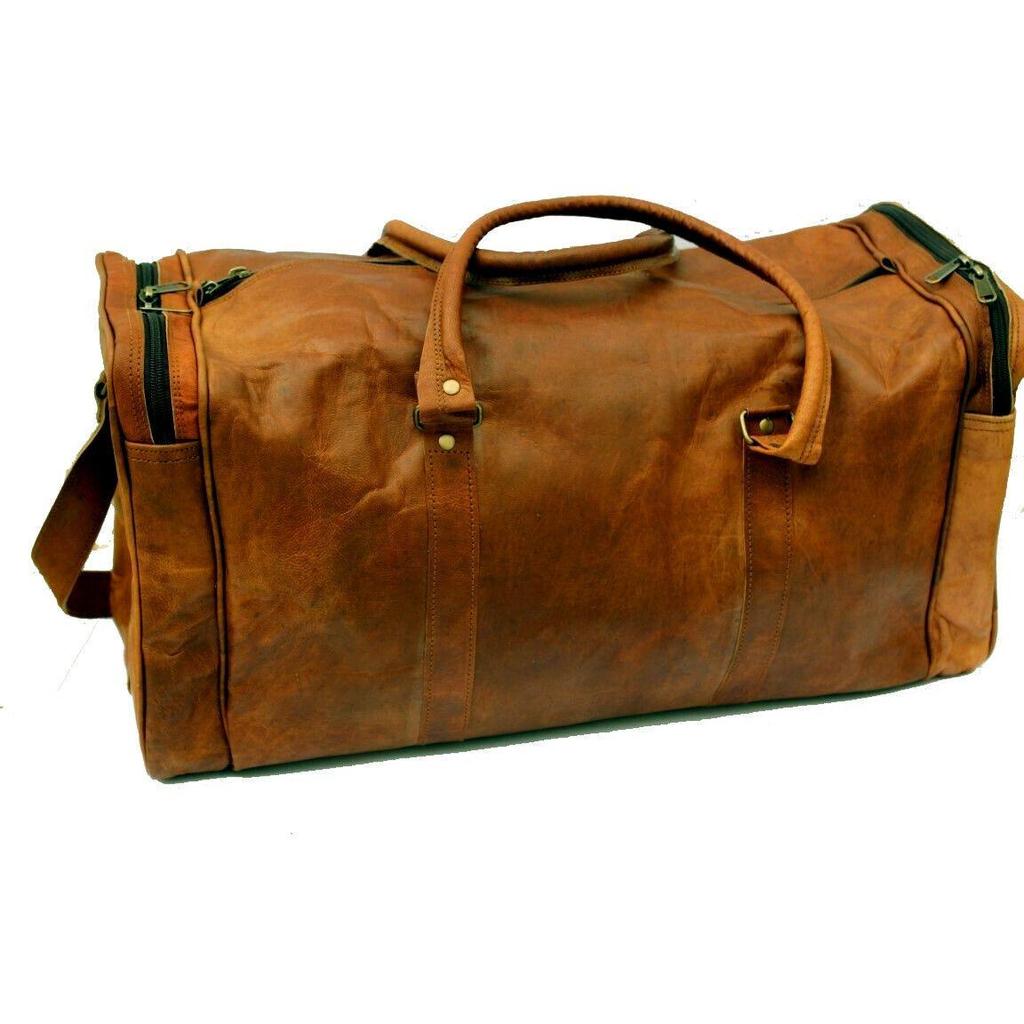 New Brown Men Goat Leather Travel Gym Bag Luggage Genuine Vintage Duffel Bag