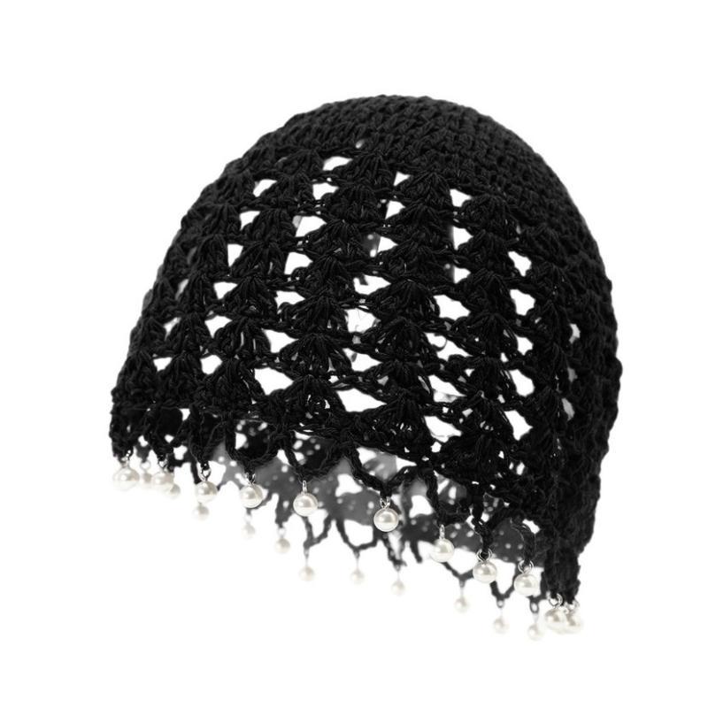Beige Handmade Crochet Hat Hollow Out Design Faux Pearl Accents Perfect For Boho Daily Wear Vacation Trips