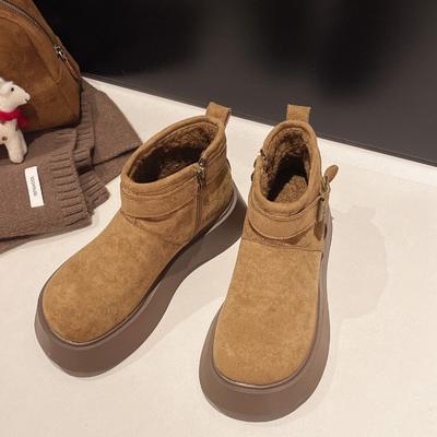 Ankl Mid Heel Flat с зимними сапогами, зимняя женская обувь без застежек, распродажа 2024 года, модные ботинки с круглым носком и пряжкой