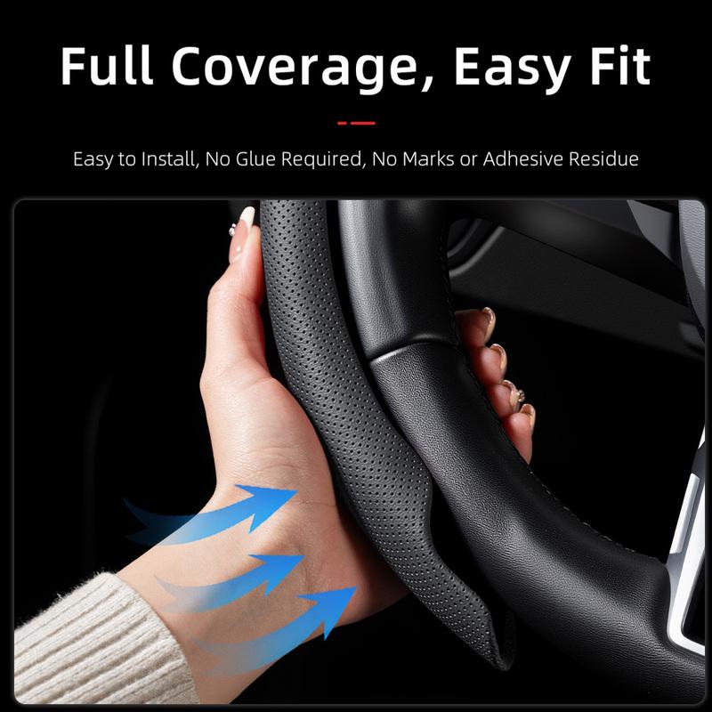 Nappa Leather Car Steering Wheel Cover, Non-Slip, Sweat-Absorbent, Breathable, Suitable for All Seasons, Black, Burgundy, White, New Ultra-Thin