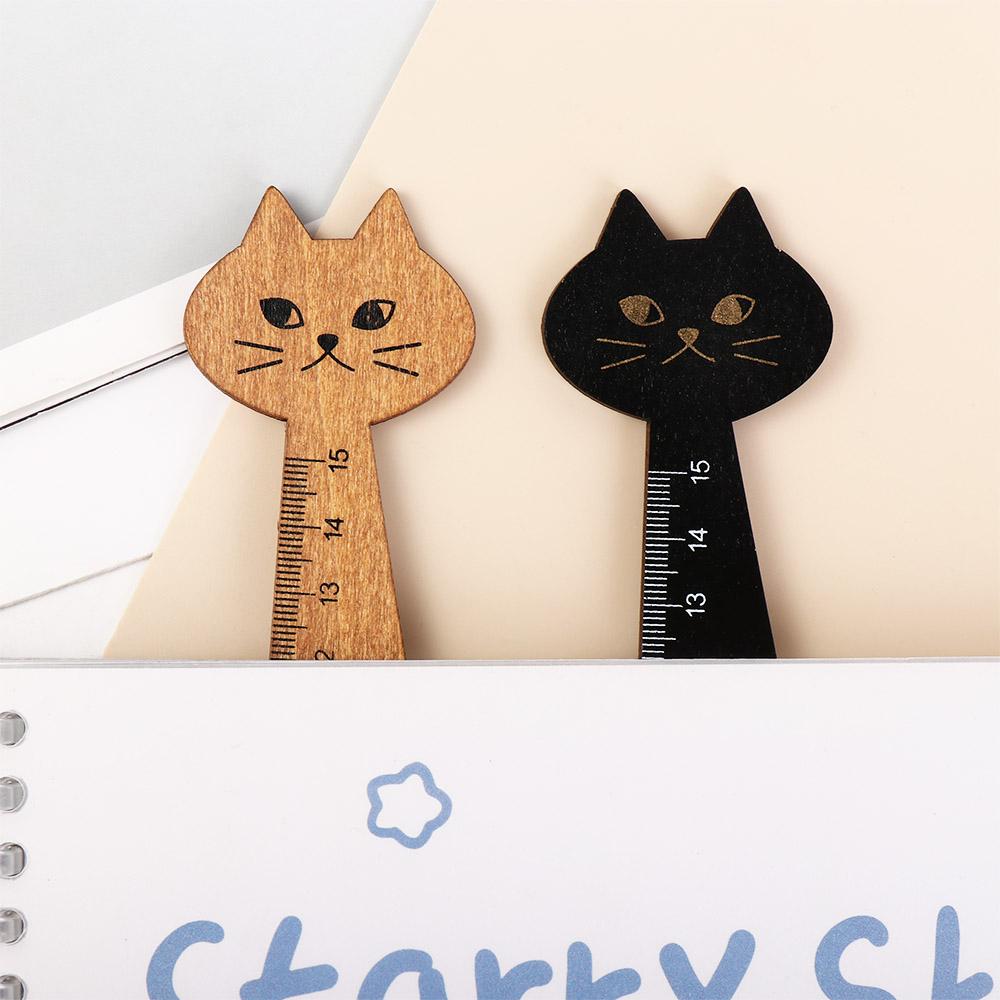 1PC Wooden Cute Cartoon Cat Household Straight Ruler Student Tools Sewing Ruler Drawing Ruler