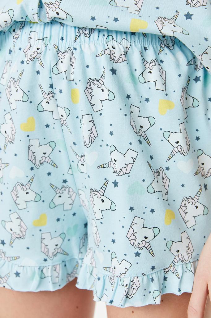 Women's Fashion New Pajama Set Pink 100% Cotton Fun Patterned Shirt-Shorts Knitted Pajama Set