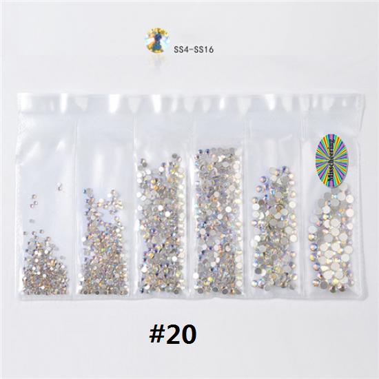 1 сумка, смешанные размеры, Стразы для ногтей, кристаллы, стекло, алмаз, драгоценный камень, украшения для дизайна ногтей, маникюрные инструменты, 20 цветов на выбор