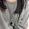 Black Color Water Drop Pendant Necklace Adjustable Sweater Chain  for Women