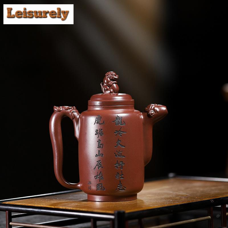320ml High-end Yixing Purple Clay Teapots Handmade Dragon Pattern Tea Pot Iron Red Dragon Blood Sand Kettle Chinese Zisha Teaset