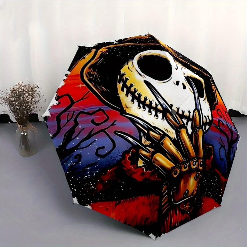 1pc Jack Nightmare before Christmas Pattern Automatic 3-Fold Umbrella, 8 Steel Frames, High-Value Folding Umbrella, Suitable for Office, Tra