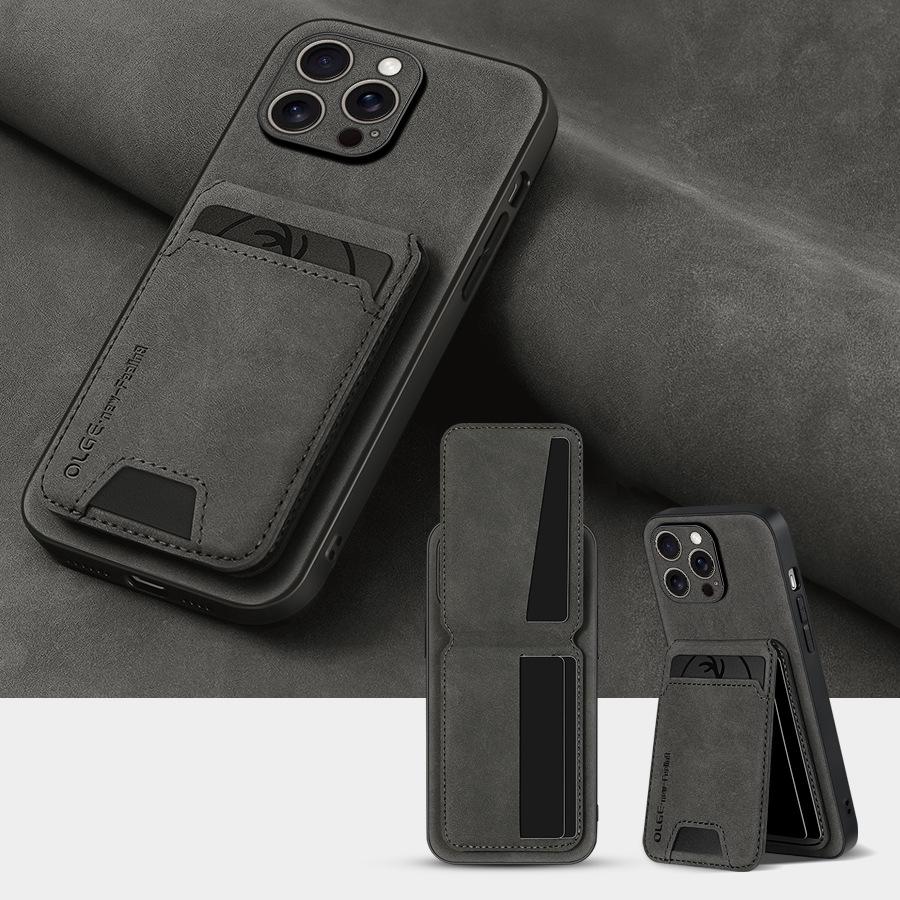Совместимый с международным роумингом Apple iPhone 17 Pro Max Защитный чехол с держателем для карт из замши, полное покрытие