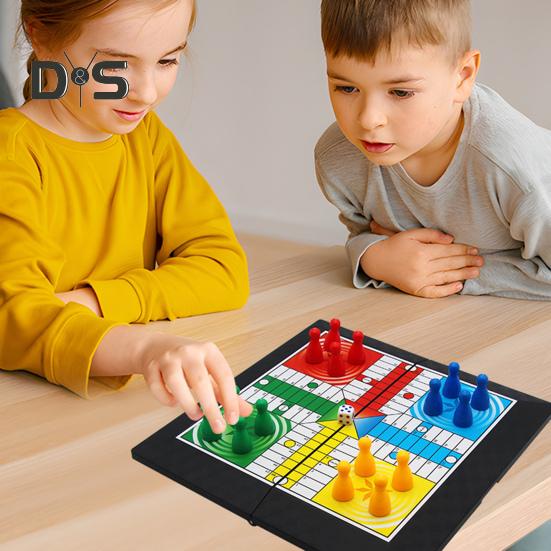 1 Set 4 Players Flying Chess Game with Folding Chessboard 16 Chess Pieces Dice Travel Kids Adults Family Night Interactive Classic Strategy Game