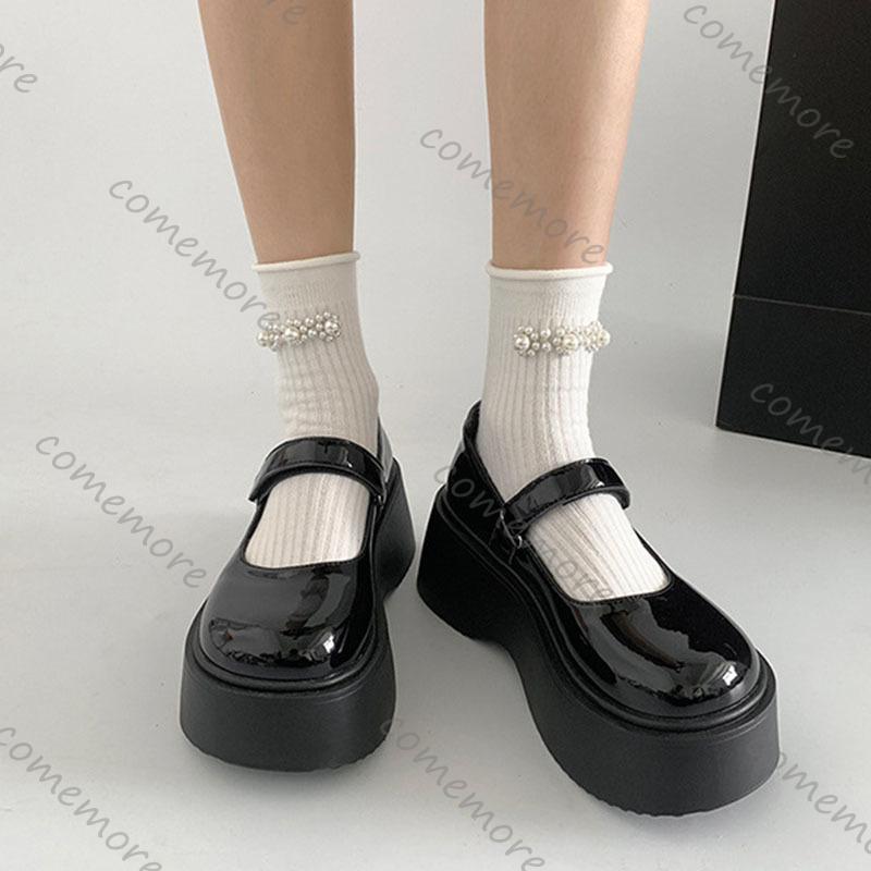 Fashion Comemore Retro Heightening Thick Bottom Loafers for Women Spring Autumn Casual Round Head High Heels Mary Janes Single Shoes