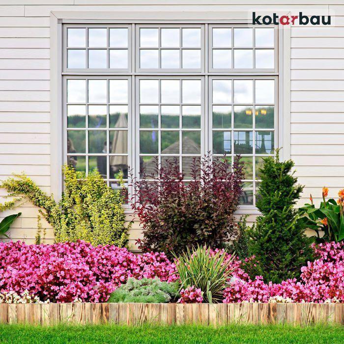 Bordure de jardin en bois KOTARBAU - 110 x 15 cm - Bois de pin brûlé - Palissade flexible