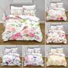 Floral Duvet Cover King/Queen Size, Watercolor Floral Bedding Set, Colorful Flowers Green Leaf Bird Print Duvet Cover For Women