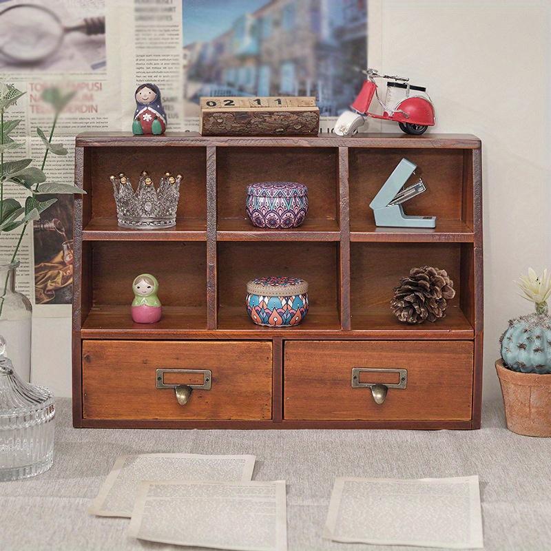 1 шт., 6 сеток, 2 ящика, винтажный многофункциональный деревянный шкаф для хранения вещей для дома и офиса, витрина для ювелирных изделий, косметики и предметов коллекционирования.