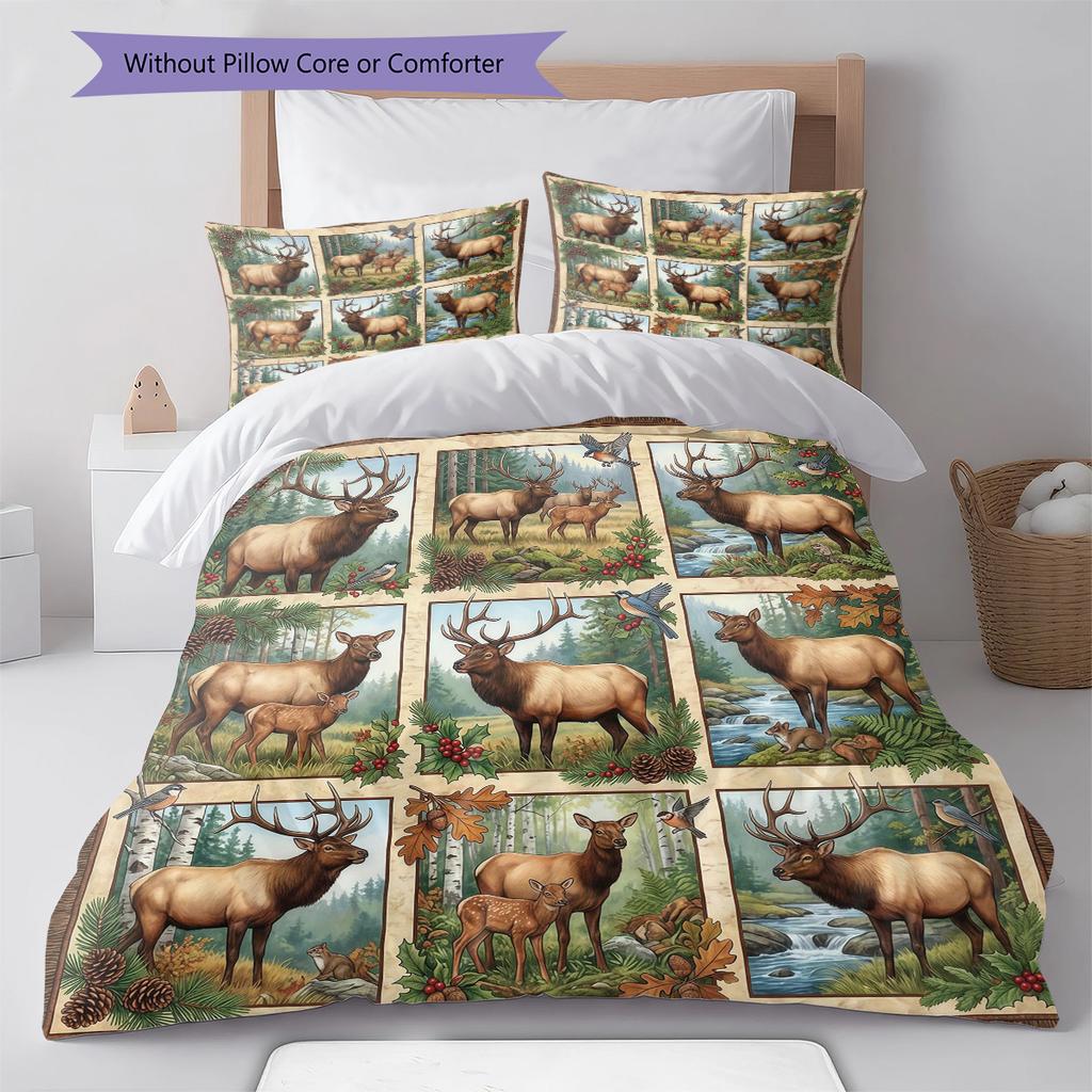 Retro Oil Painting Animals Pattern Bedding,Quilt Set Quilt Cover Pillowcase Home Birthday Gift (1 * duvet cover + 2 * pillowcase, without core)