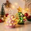 Cozy Christmas Party Supplies Tree Ornament Glowing Retro Resin Tabletop Decor with Star Festive Figurines Topper Vintage Xmas Trees Night Light for