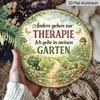 2D Flat - 1pc Round Aluminum German "Garten Therapie" Metal Sign, Vintage Plaque about "My Garden Is My Healing Place", "Gardening Enthusiast