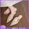 New Chinese Embroidered Bag Head Half Slippers Women's Summer Wear High-end Pointed Sandals Flat Bottom