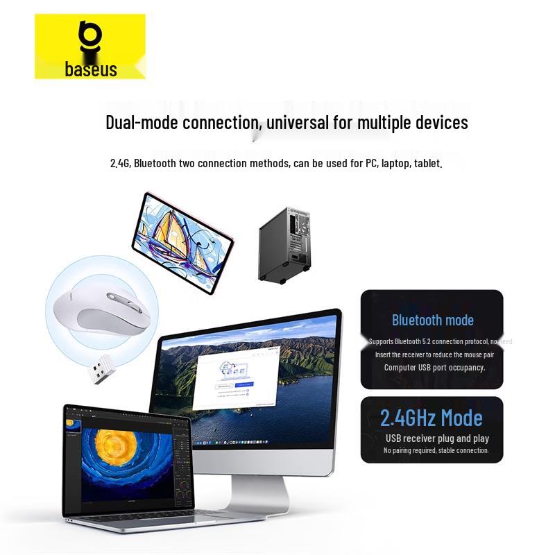 Baseus F02 Эргономичная беспроводная бесшумная мышь с двумя режимами