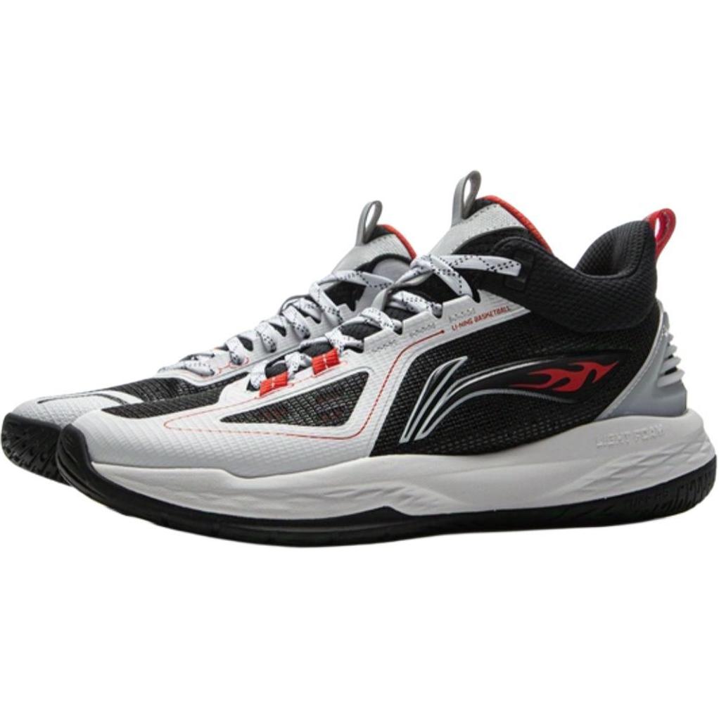 Li Ning Детские баскетбольные кроссовки Длинный кулак Удобные Мягкие Нескользящие Износостойкие Низкие Баскетбольные кроссовки Мужские баскетбольные кроссовки Черно-белые YKBV018-7