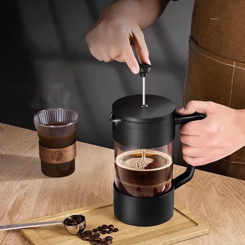 Black 350ML French Press With Filter Multifunctional Hand Punch Coffee Maker Transparent Glass Coffee Press French Pot