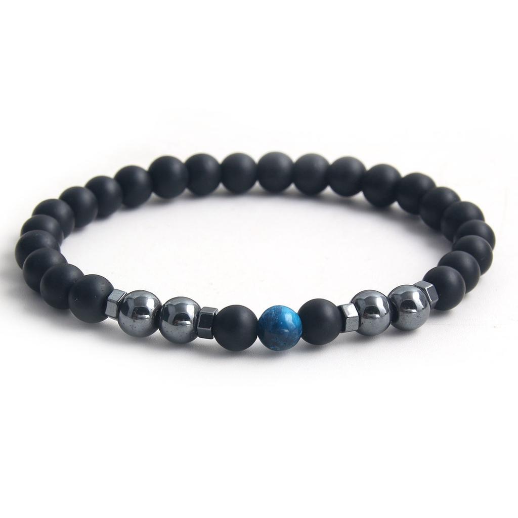 A Piece of Frosted Stone, Black Beads, Black Gallstones, Natural Stone Bead Bracelet, Retro Magnetic Bracelet, Men's Accessory