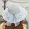 Summer mesh pearl bow straw hat elegant temperament straw bucket hat seaside vacation sunshade sunscreen basin hat