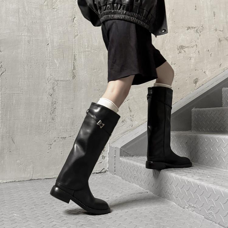 Internet Celebrity Pants Boots Temperament Women Round Head Knight Boots 2025 Autumn New French Slim Straight Boots Women