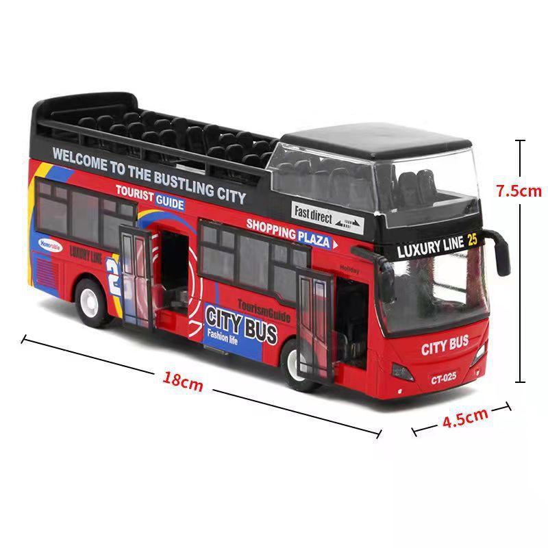 Simulation Bus Alloy Car Model Light Music Pull Back Double Section Bus Children's Sound and Light Toy Car