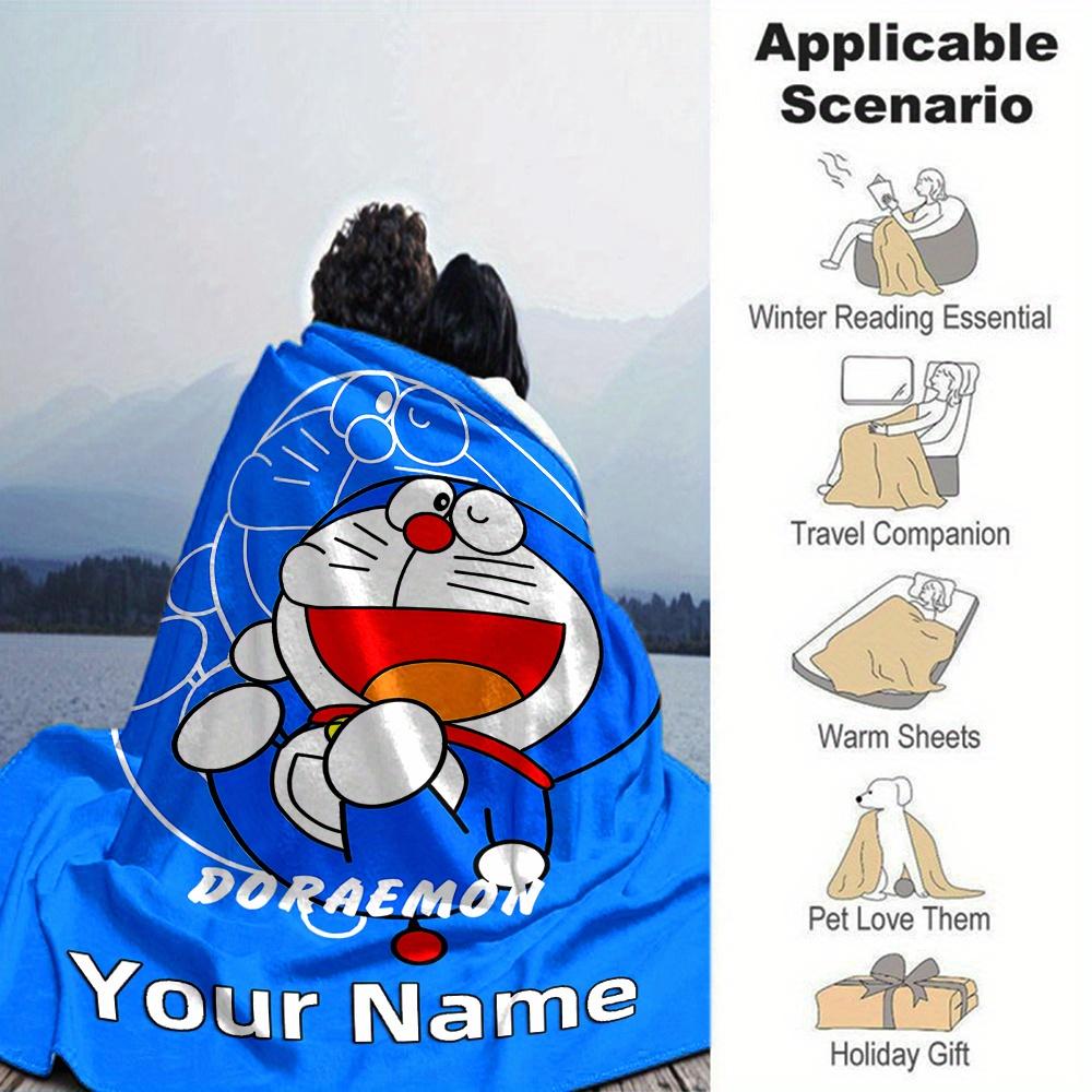 Doraemon Flannel Blanket With Customizable Name Comfortable In All Seasons Suitable For Sofas Beds Travel Camping And Office Decoration Perfect Gift