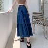 Cake Denim Skirt Women's Elastic High Waisted Solid Color A-line Skirt Commuting Harajuku Style 2025 Spring New Fashion
