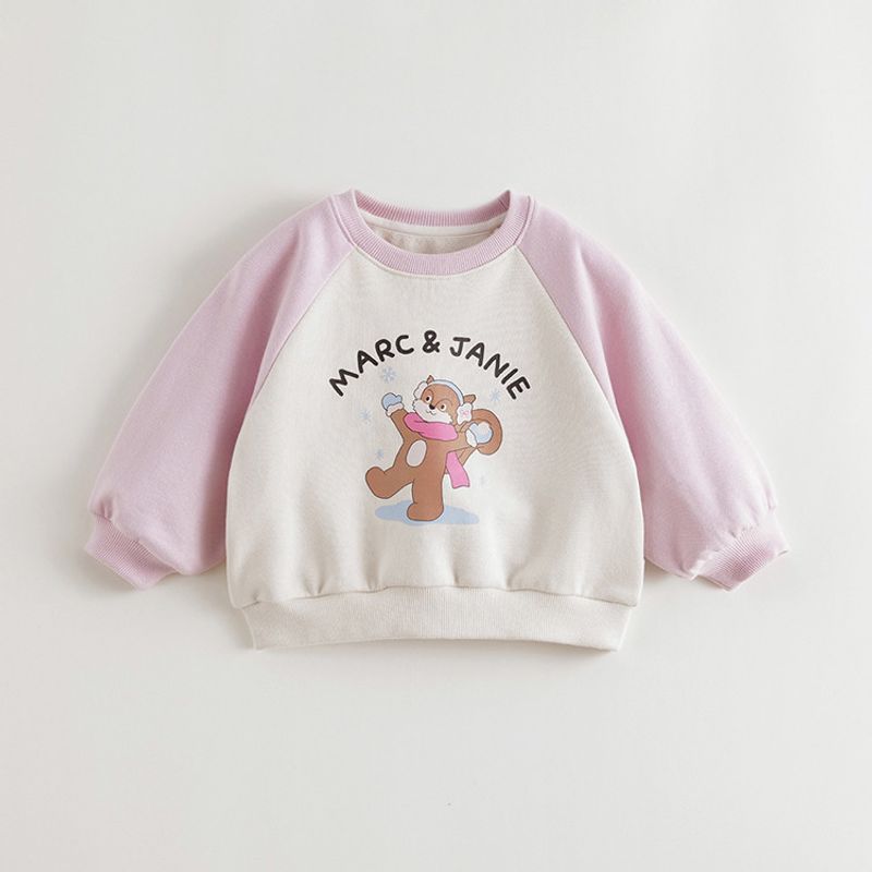 Mark Jenny Boys and Girls Squirrel Print Color-Blocked Raglan Sleeve Sweatshirt Baby Pullover Spring New Product 551151