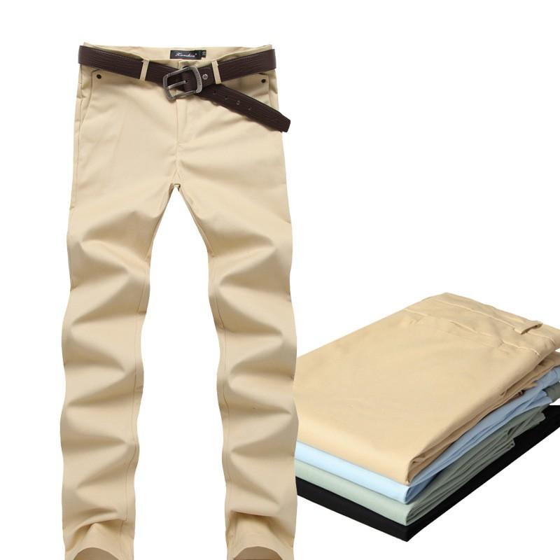 Mens Slim Fit Straight Leg Casual Pants Solid Color Daily Wear Trousers Youth