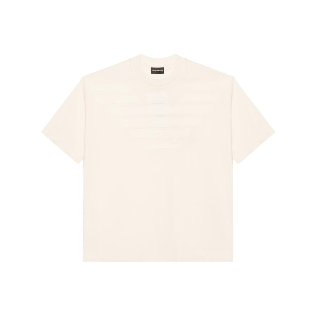 Emporio Armani Мужская футболка с коротким рукавом и круглым вырезом, жаккардовая, однотонная, с логотипом, SS24, Топы, Белый 3D1T94-1JWZZ-0154