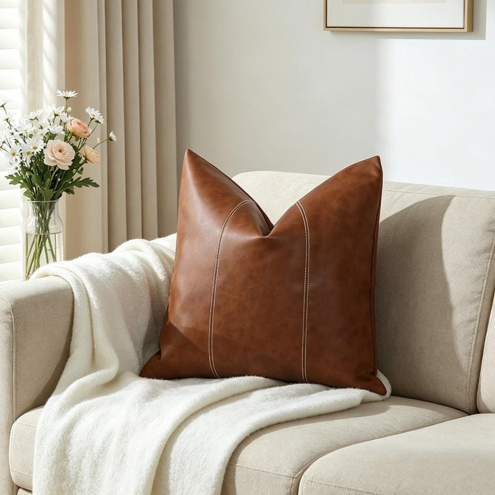 Waterproof Patchwork Pillow Cover Wear-resistant Cushion Cover PU Leather Throw Pillow Covers Bed