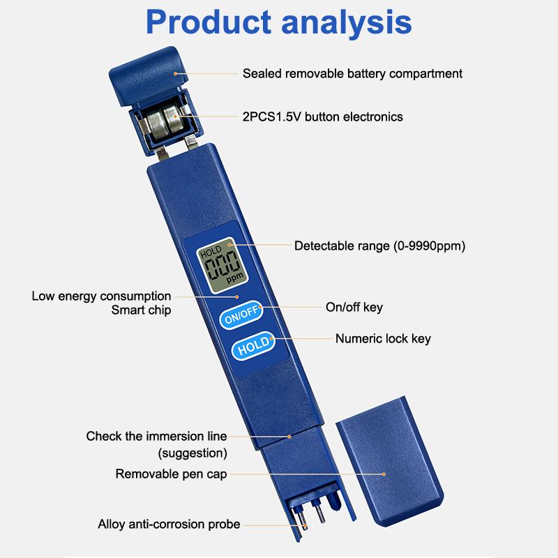 Цифровой TDS-метр, тестер качества воды, высокоточный pH-метр 0-9990 ppm, анализатор чистоты воды, монитор