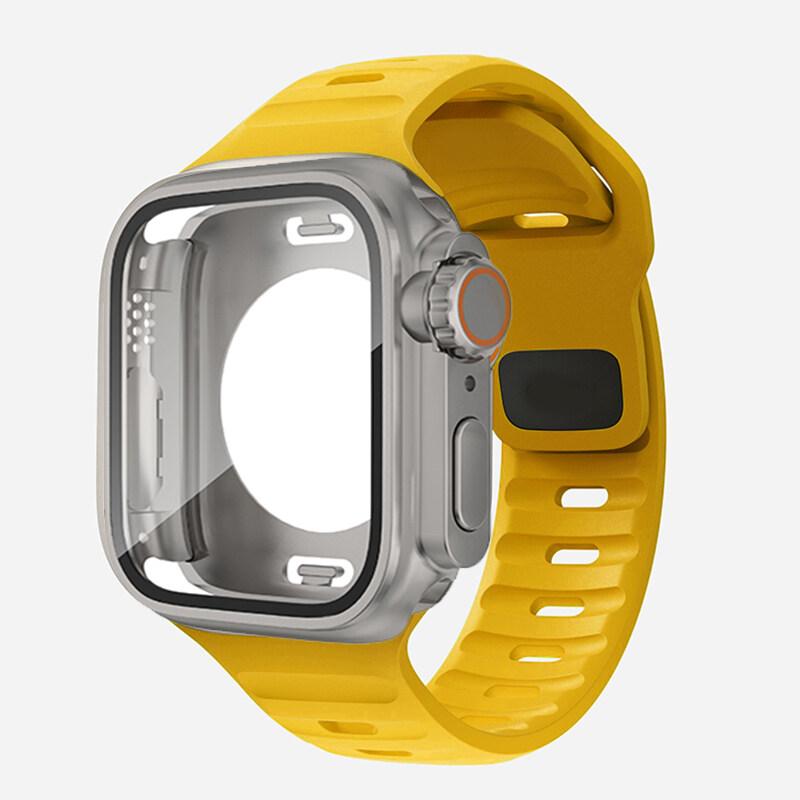 Водонепроницаемый чехол 360 + силиконовый ремешок для Apple Watch 9 8 7 Обновление внешнего вида ремешка Ультра 49 мм Iwatch Серии 8 7 6 SE 5 4 3 2 1