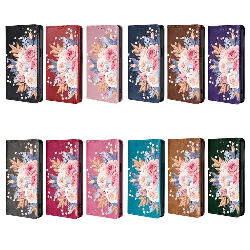 Магнитный кожаный чехол-книжка с цветочным узором для iPhone 17 Pro Max 16 15 14 13 12 11 Pro Max 16 Plus Air Слот для карт Кошелек