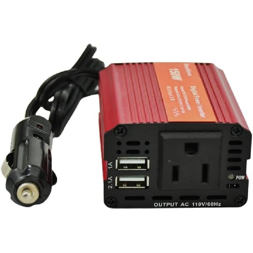 HearGrow 150W Car Power Inverter, 12V DC to 110V AC Converter Outlet with Silent Cooling Fan, 3.1A Dual USB Ports Car Charger for Laptop, Tablet,