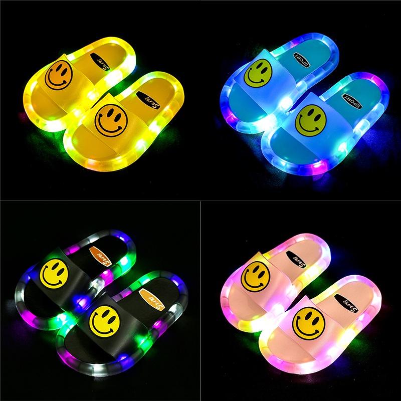 Светящиеся светодиодные тапочки-смайлики для детей, мягкие и нескользящие желеобразные летние сандалии