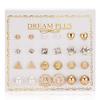12 Pairs of Zircon Stud Earrings: Pearl, Flower & Bow Designs