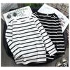Spring Autumn Winter Black Striped Top with Foreign Style Bottom Shirt Women Long Sleeve T-shirt