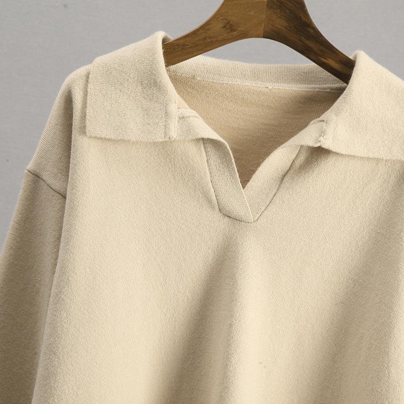 Autumn and Winter Alpaca Polo Collar Women's Fashionable Simple Solid Color Casual Knitted Sweater