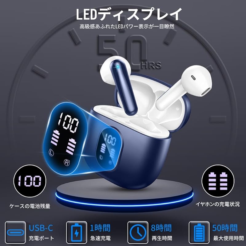 Wireless Earphones Bluetooth 5.3 Up To 50 Hours Playback 2024 New Arrival ENC Noise Canceling Bluetooth Earphones Hi-Fi Sound Quality Comes with