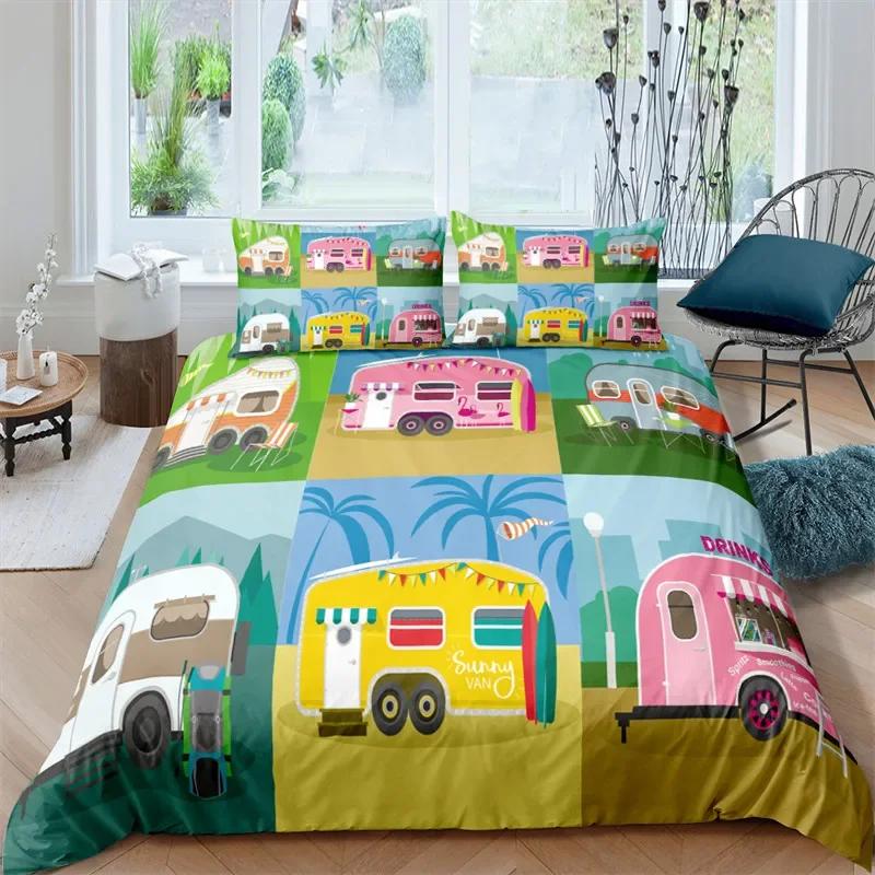 Rustic Farmhouse Style Duvet Cover Set 2/3 Pcs Old Barn Door Comforter Cover Happy Camper Print Black Sketch Drawing Quilt Cover