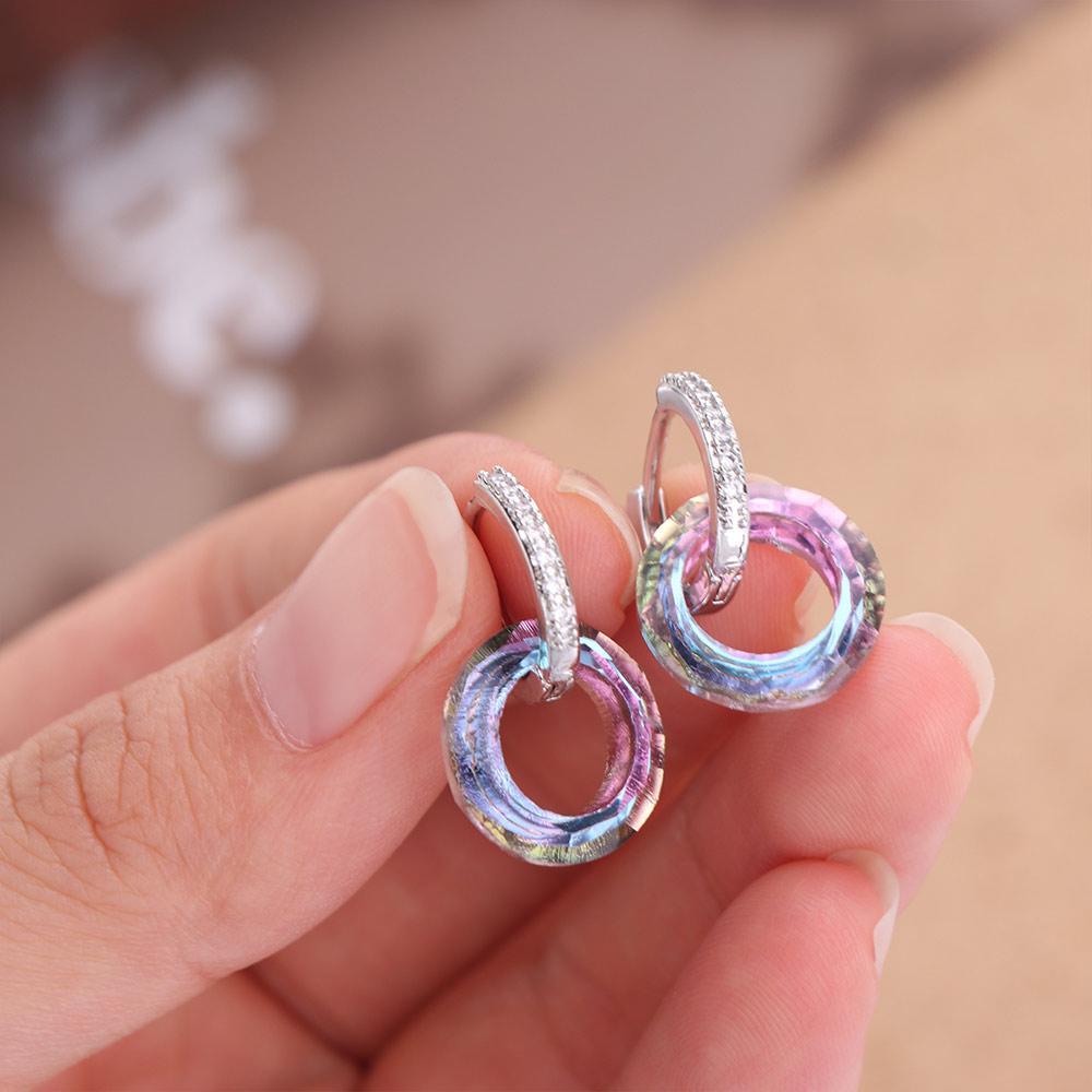 Simple Gradient Iridescent Ear Jewelry Light Luxury Minimalist Crystal Earrings  Daily Wear