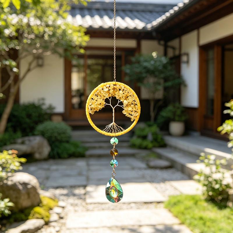 Crystal Sun Capture Crystal Stone Hanging Weaving Tree of Life Car Decoration Home Decoration