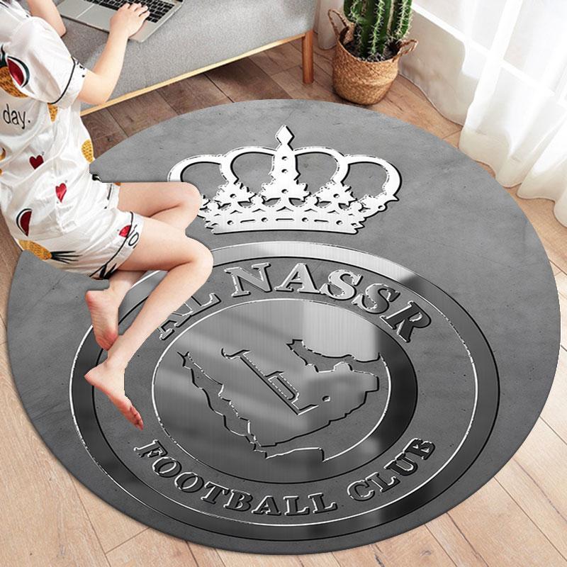 Al-Nassr FC Round Area Rug,Carpet Rug for Living Room Bedroom Sofa Playroom Decor,Non-slip Floor Mat