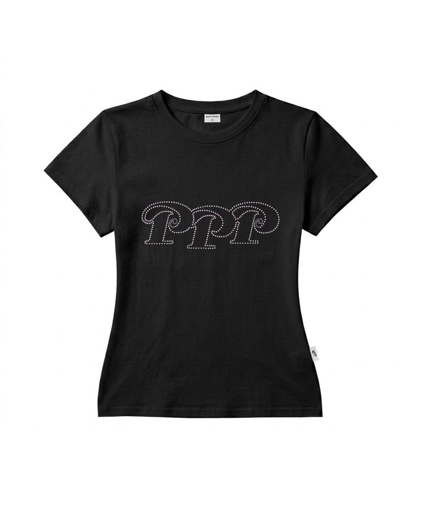 PAGESIISII Ppp Горячая фиксация Точечный облегающий короткий рукав Футболка [2 цвета]