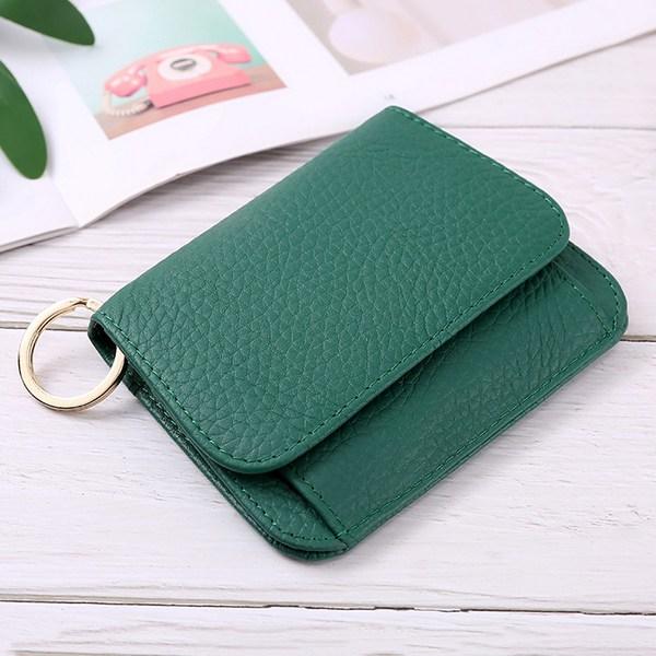 Qlang Womens Gold Key Ring Mini Leather Card Wallet